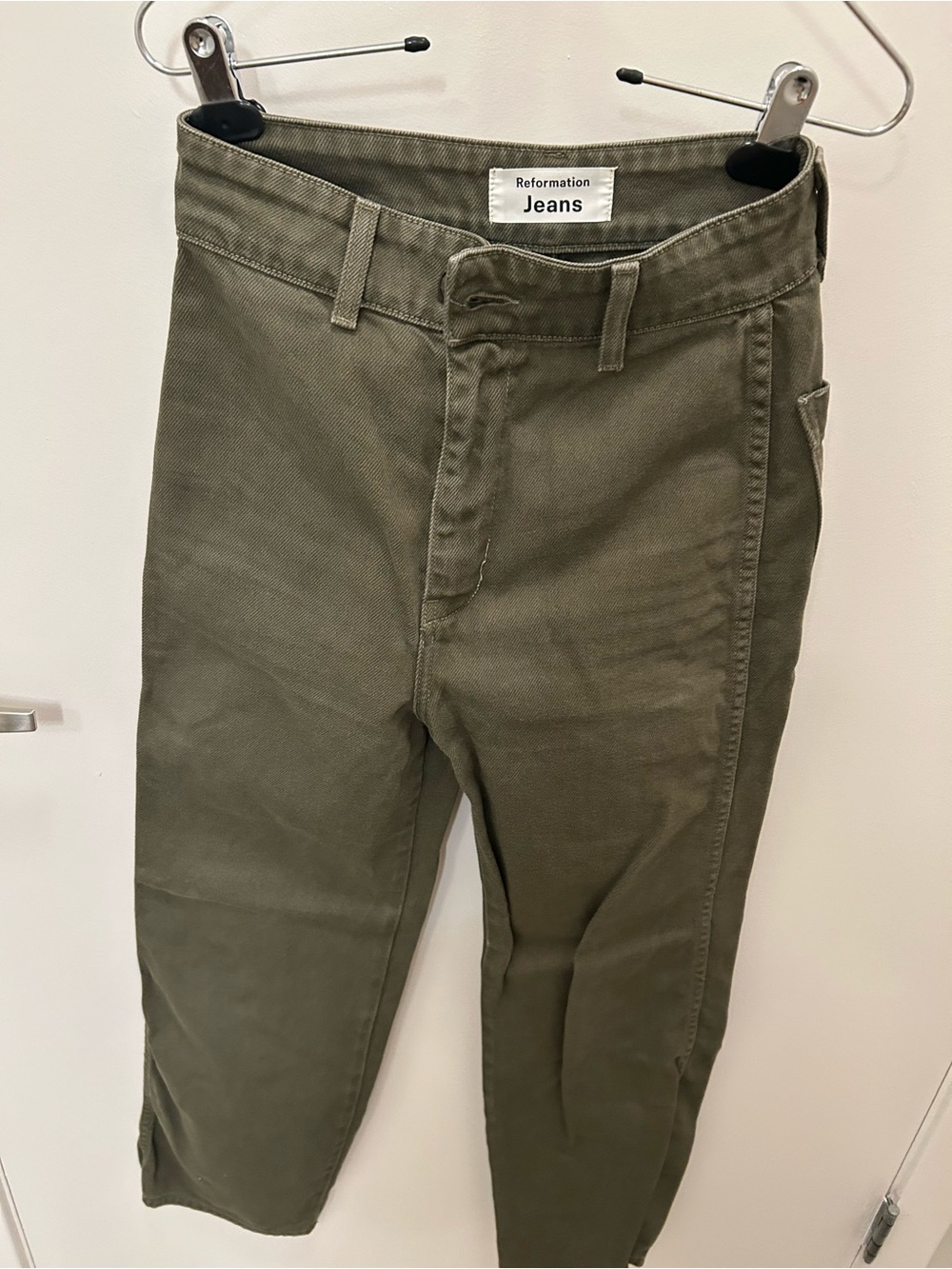 Reformation High Rise Fitted Straight Olive Green Jeana